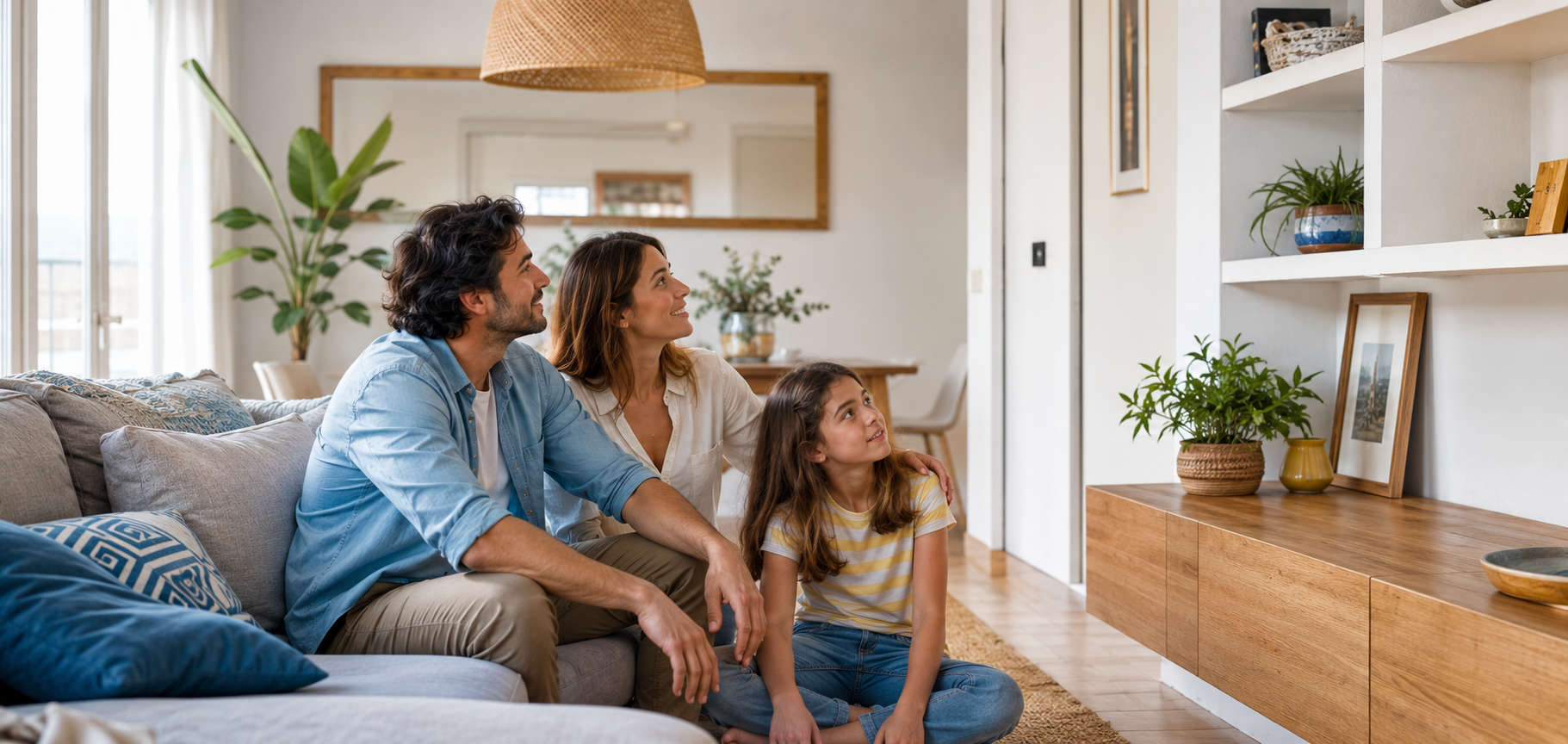 Familia disfrutando de un hogar contemporáneo protegido